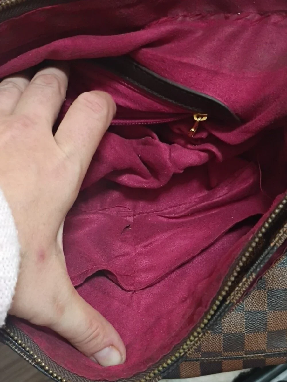 Louis Vuitton Brown Checkered Messenger Bag with Gold Hardware